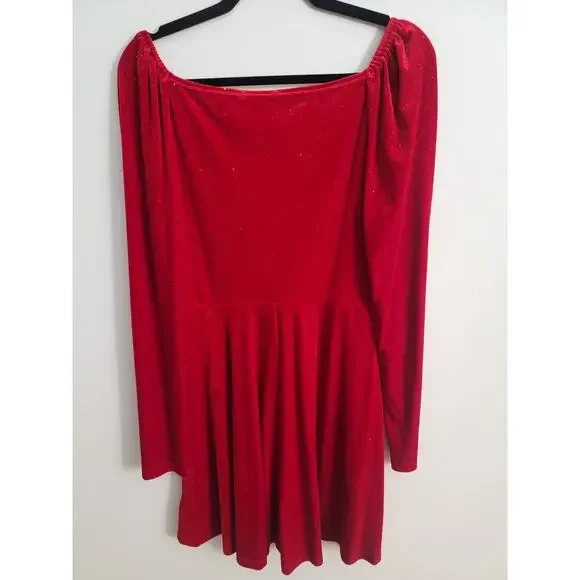 Women's Long Sleeve V-Neck Red Midi Dress Size L - Picture 3 of 3